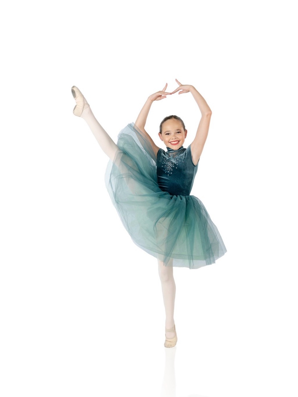 Girls Teal Lace & Tulle Dance Costume with Rhinestone Detail